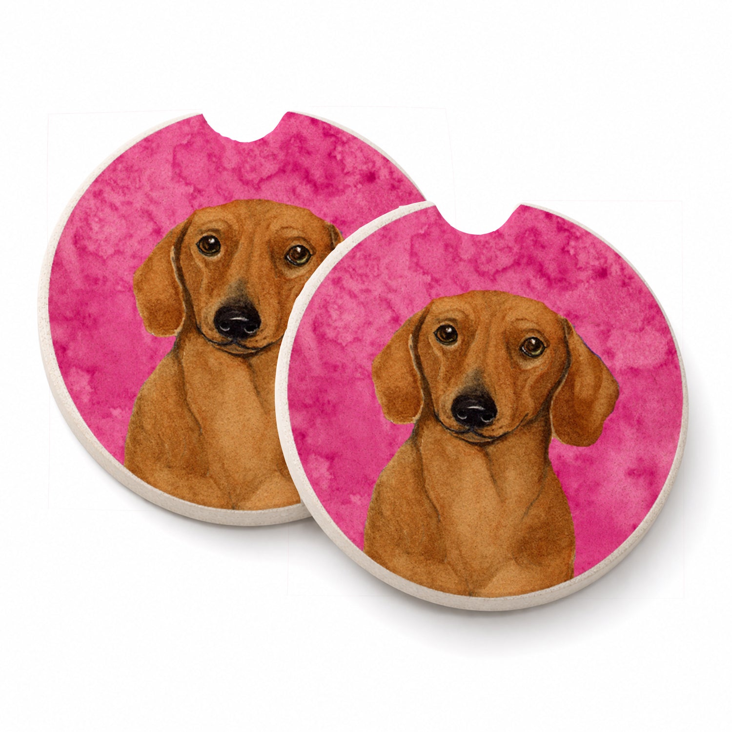 Pink Dachshund Set of 2 Cup Holder Car Coasters Absorbent Round Sandstone Coasters Gifts for Men or Women, 2.5, Multicolor