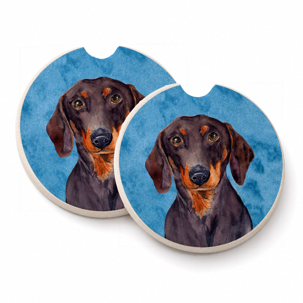 Blue Dachshund Set of 2 Cup Holder Car Coasters Absorbent Round Sandstone Coasters Gifts for Men or Women, 2.5, Multicolor