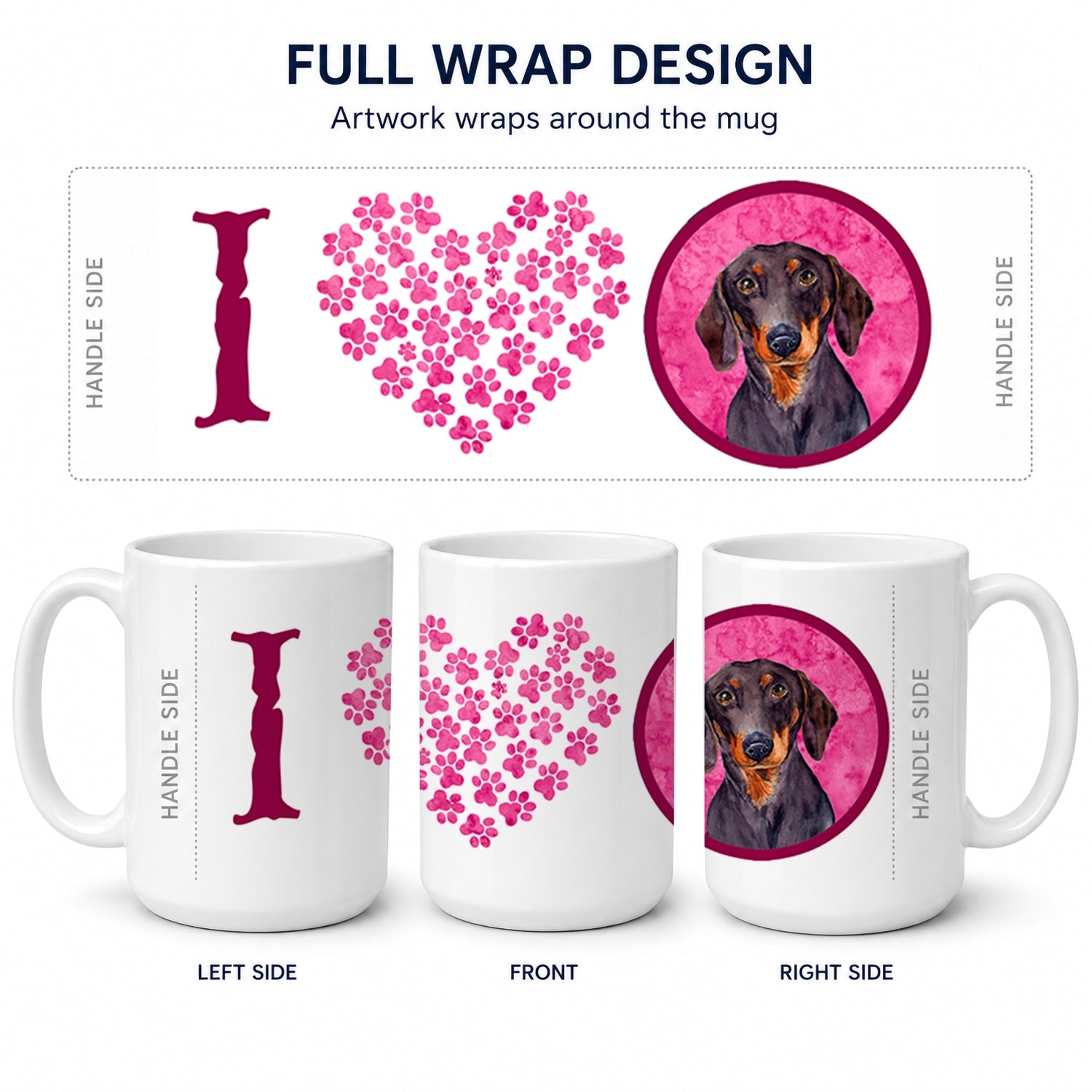 Pink Dachshund Ceramic Coffee Mug 15 oz Decorative Large C Handle Mug Cup for Tea, Cocoa Hot Chocolate