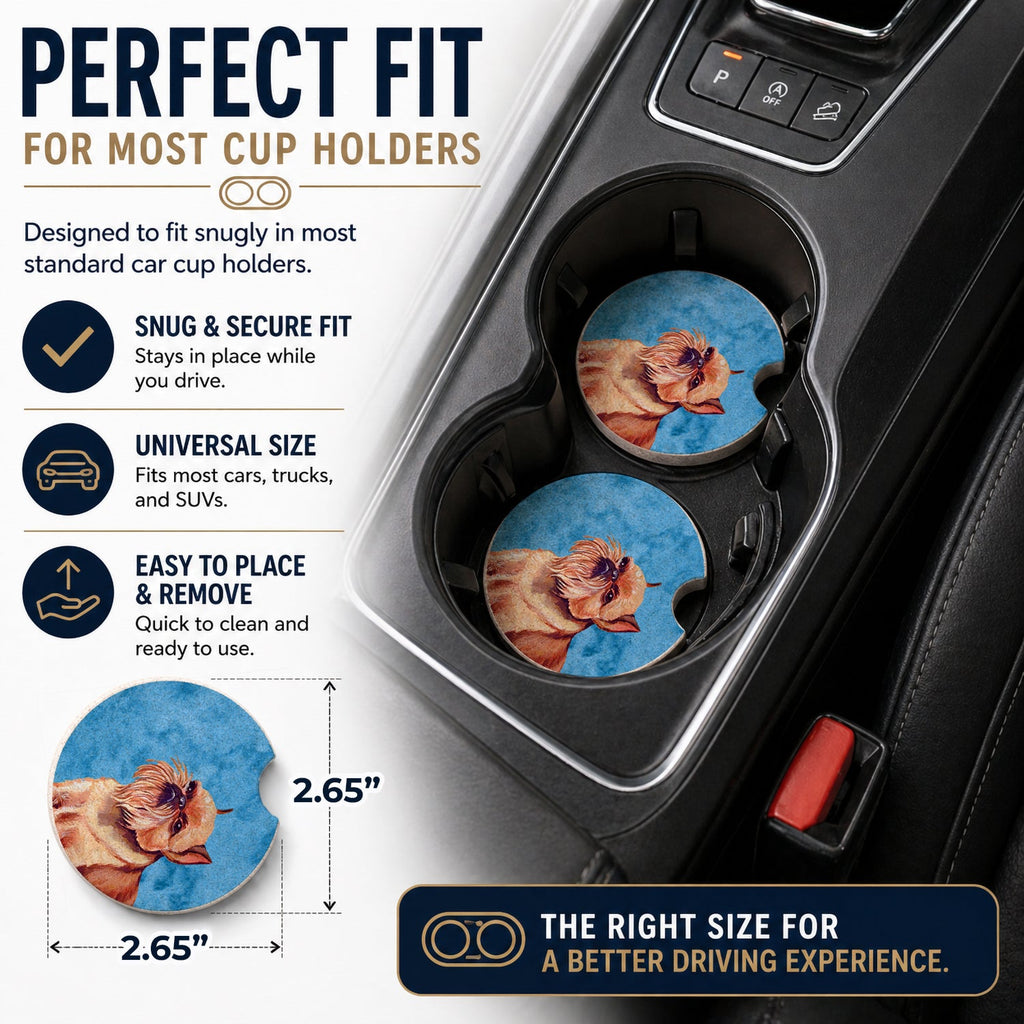 Blue Brussels Griffon Set of 2 Cup Holder Car Coasters Absorbent Round Sandstone Coasters Gifts for Men or Women, 2.5, Multicolor