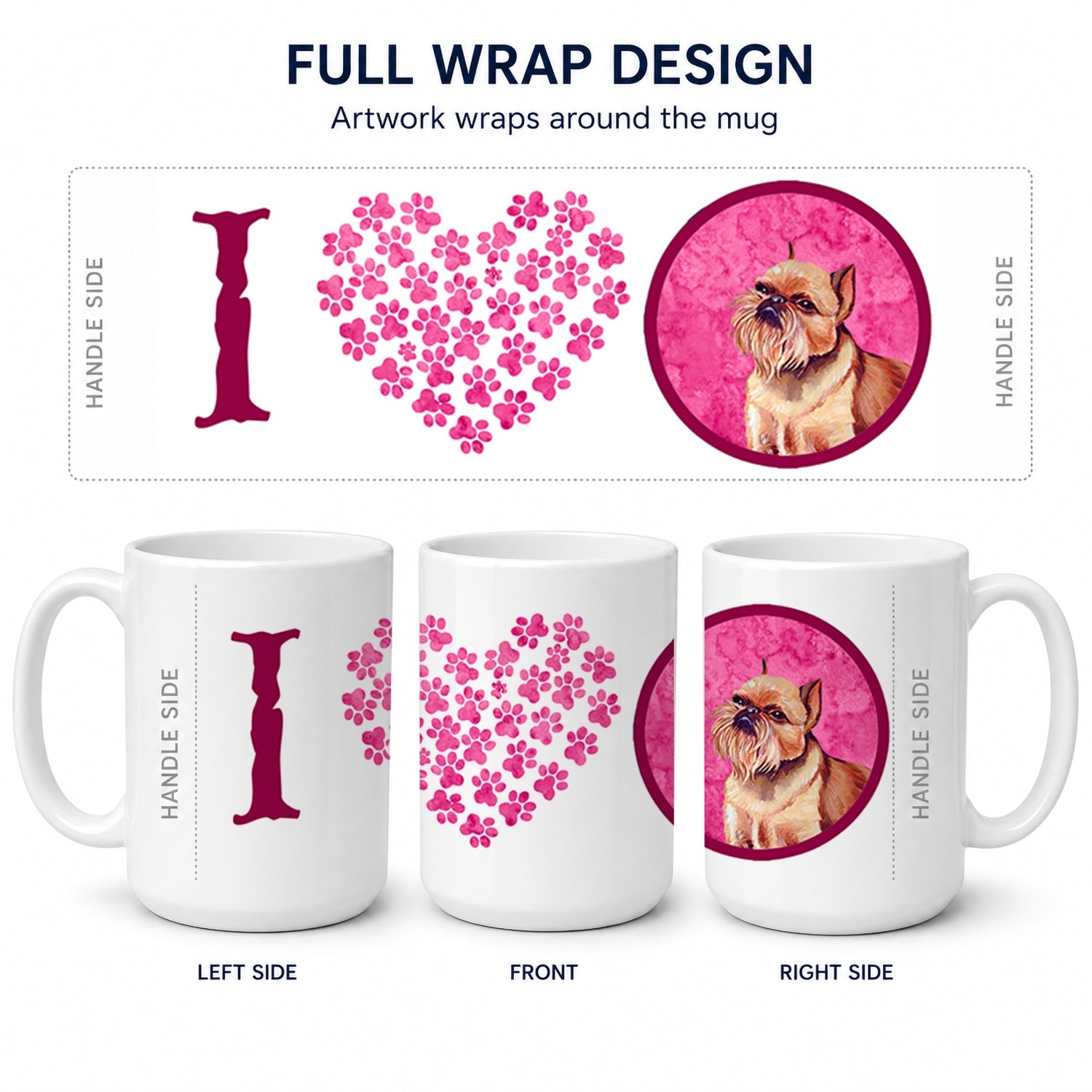 Pink Brussels Griffon Ceramic Coffee Mug 15 oz Decorative Large C Handle Mug Cup for Tea, Cocoa Hot Chocolate