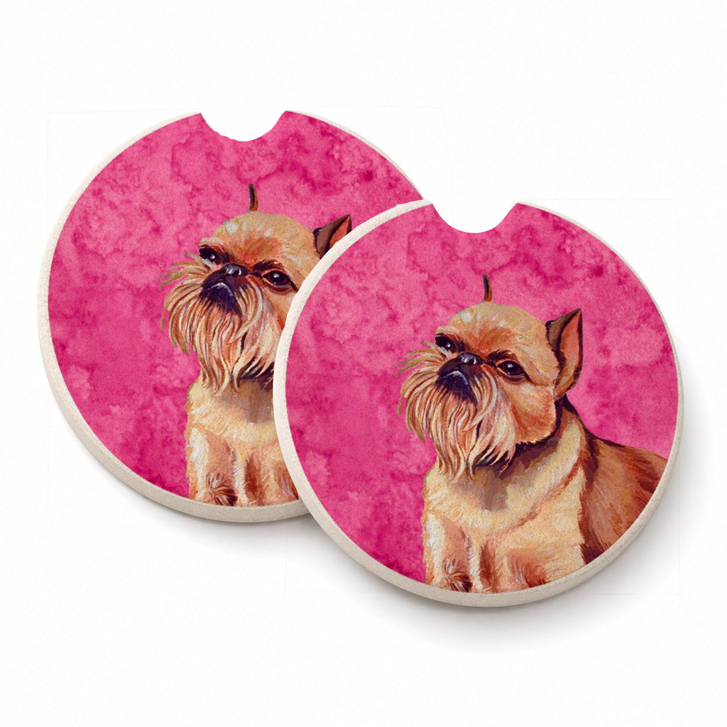 Pink Brussels Griffon Set of 2 Cup Holder Car Coasters Absorbent Round Sandstone Coasters Gifts for Men or Women, 2.5, Multicolor