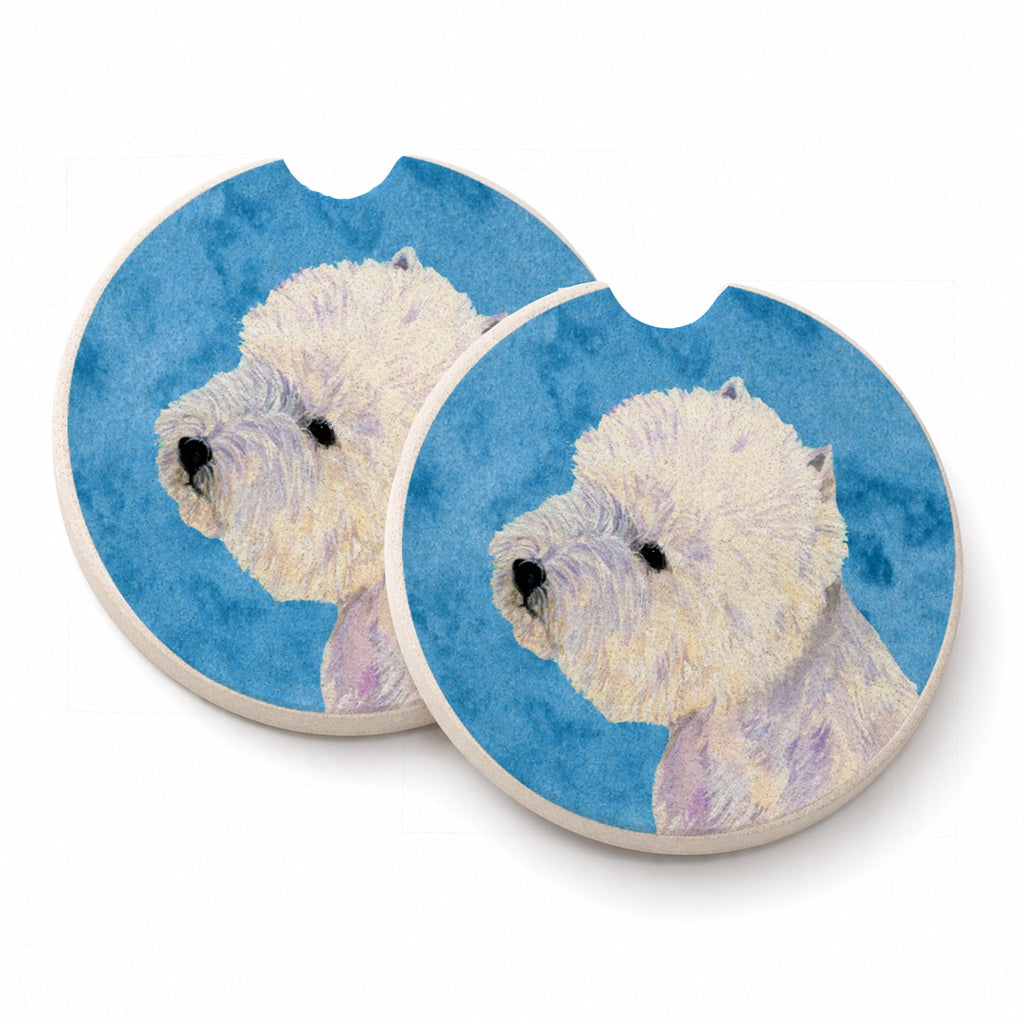 Blue Westie Set of 2 Cup Holder Car Coasters Absorbent Round Sandstone Coasters Gifts for Men or Women, 2.5, Multicolor