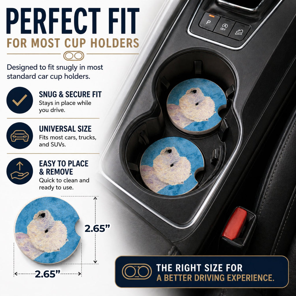 Blue Westie Set of 2 Cup Holder Car Coasters Absorbent Round Sandstone Coasters Gifts for Men or Women, 2.5, Multicolor