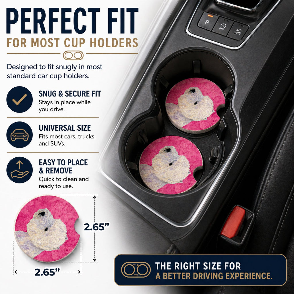 Pink Westie Set of 2 Cup Holder Car Coasters Absorbent Round Sandstone Coasters Gifts for Men or Women, 2.5, Multicolor