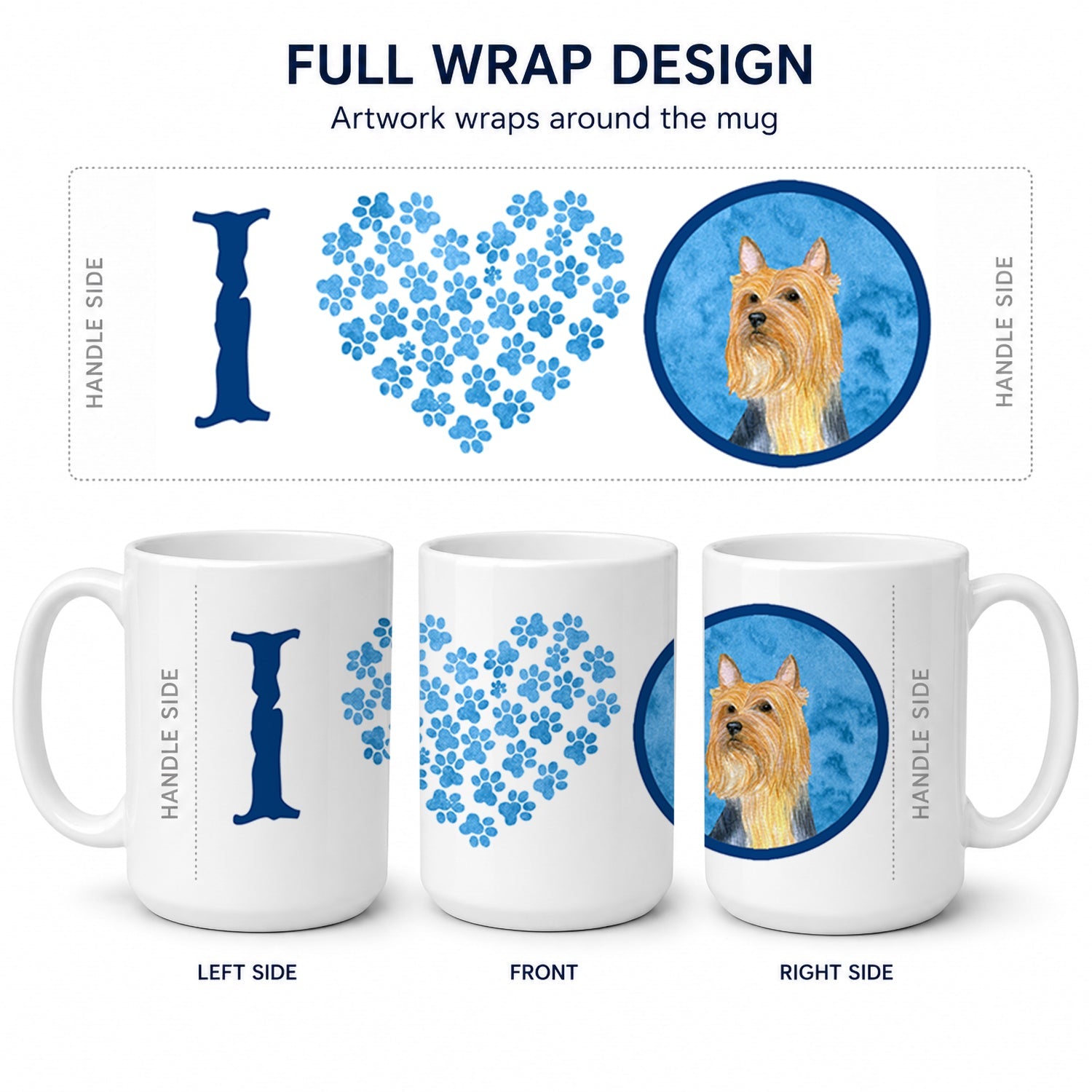 Blue Silky Terrier Ceramic Coffee Mug 15 oz Decorative Large C Handle Mug Cup for Tea, Cocoa Hot Chocolate