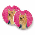 Pink Silky Terrier Set of 2 Cup Holder Car Coasters Absorbent Round Sandstone Coasters Gifts for Men or Women, 2.5, Multicolor