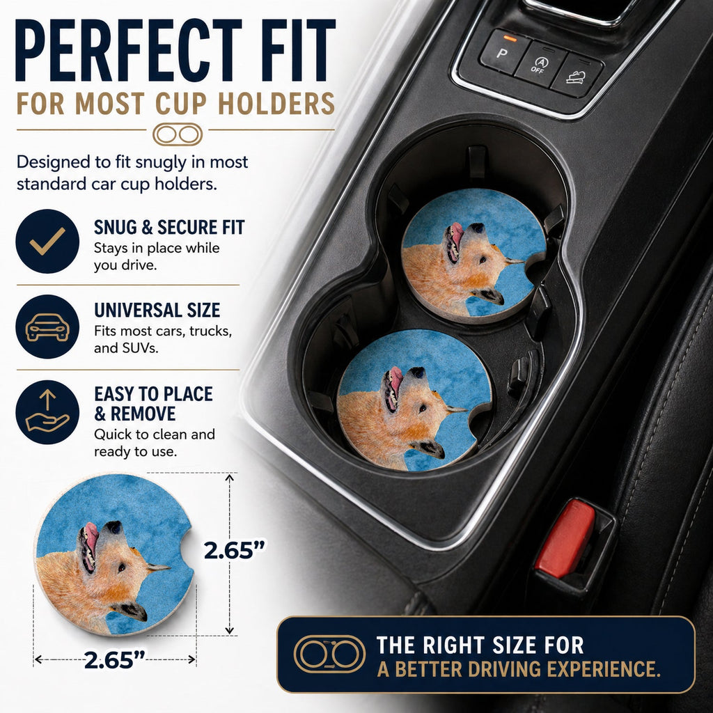 Blue Australian Cattle Dog Set of 2 Cup Holder Car Coasters Absorbent Round Sandstone Coasters Gifts for Men or Women, 2.5, Multicolor