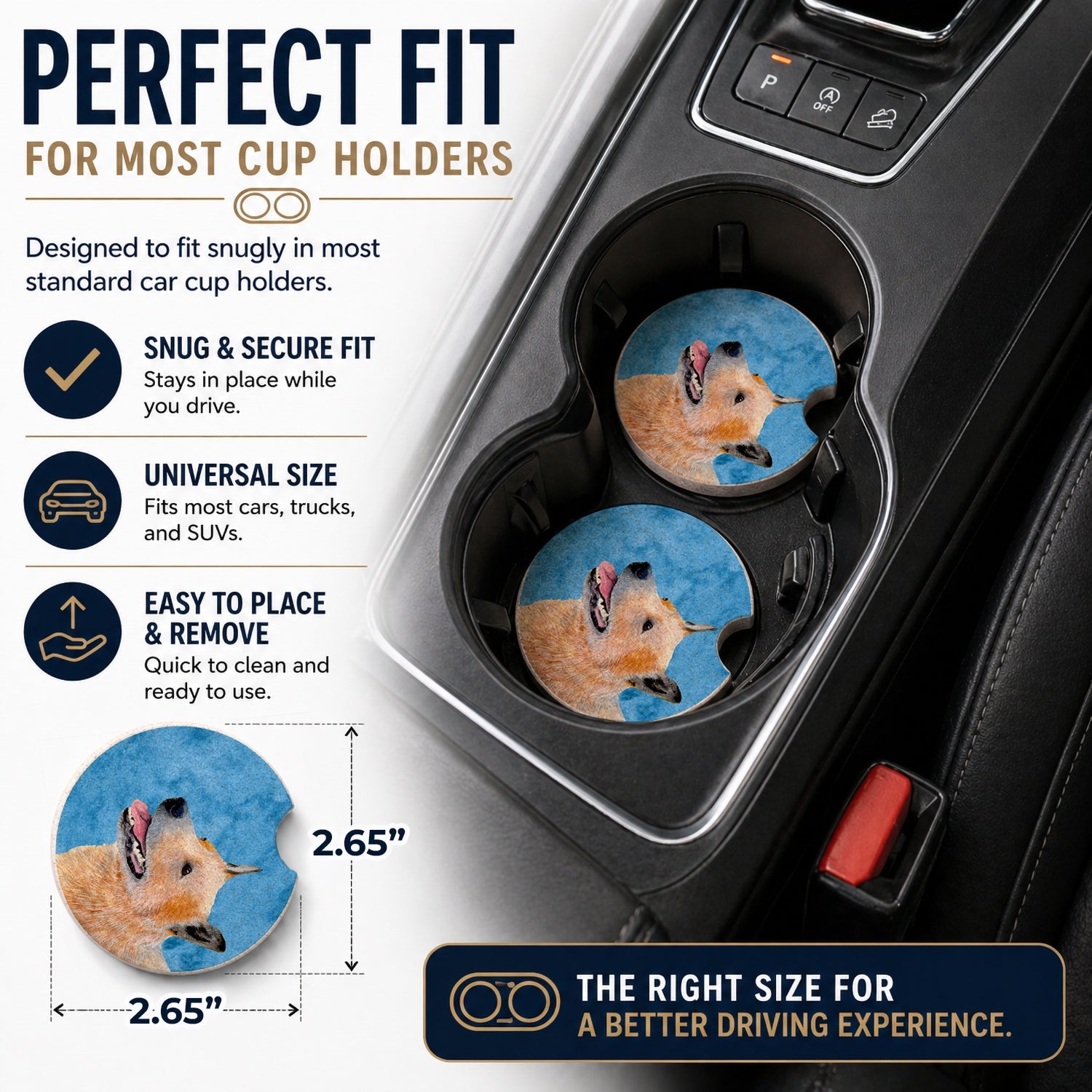 Blue Australian Cattle Dog Set of 2 Cup Holder Car Coasters Absorbent Round Sandstone Coasters Gifts for Men or Women, 2.5, Multicolor