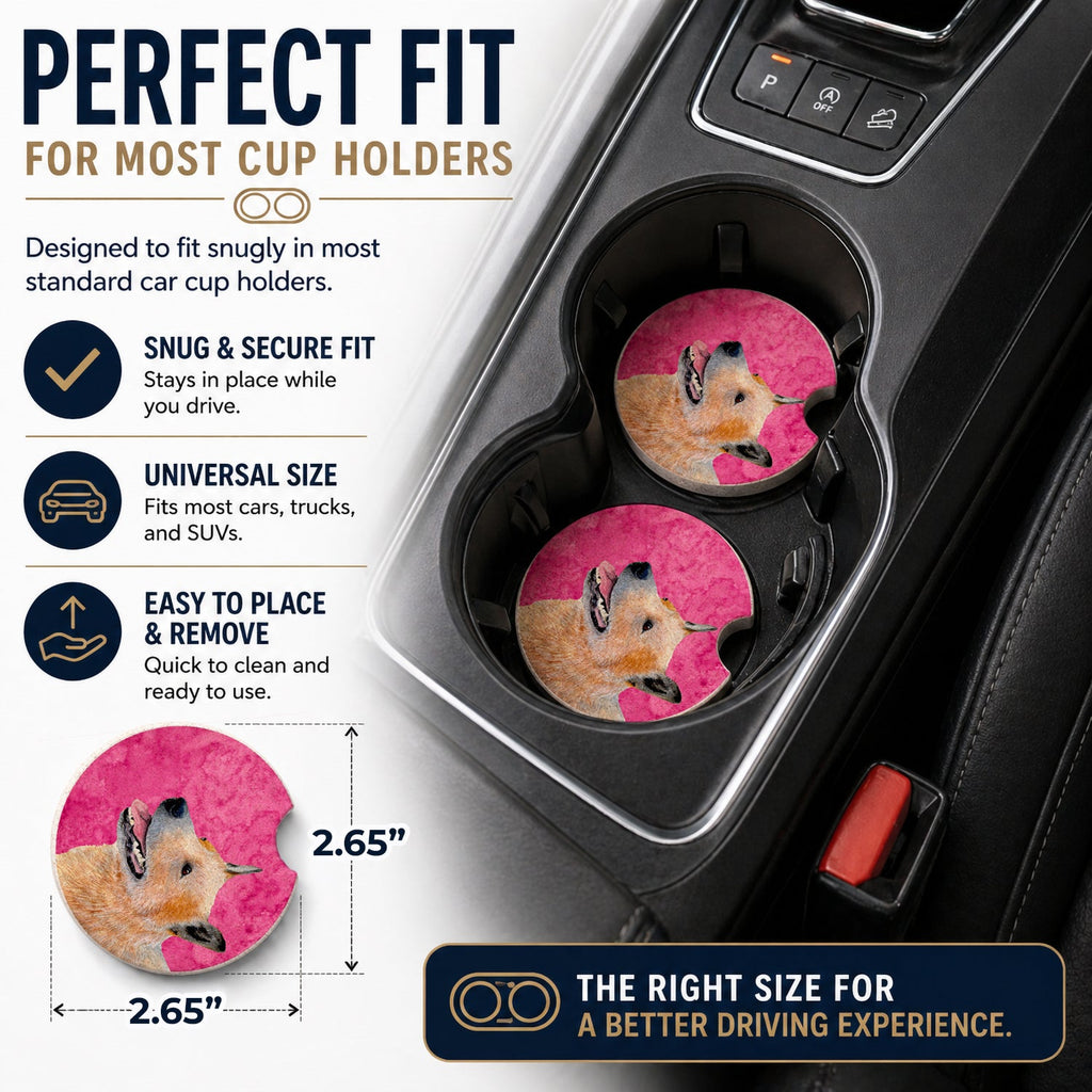 Pink Australian Cattle Dog Set of 2 Cup Holder Car Coasters Absorbent Round Sandstone Coasters Gifts for Men or Women, 2.5, Multicolor