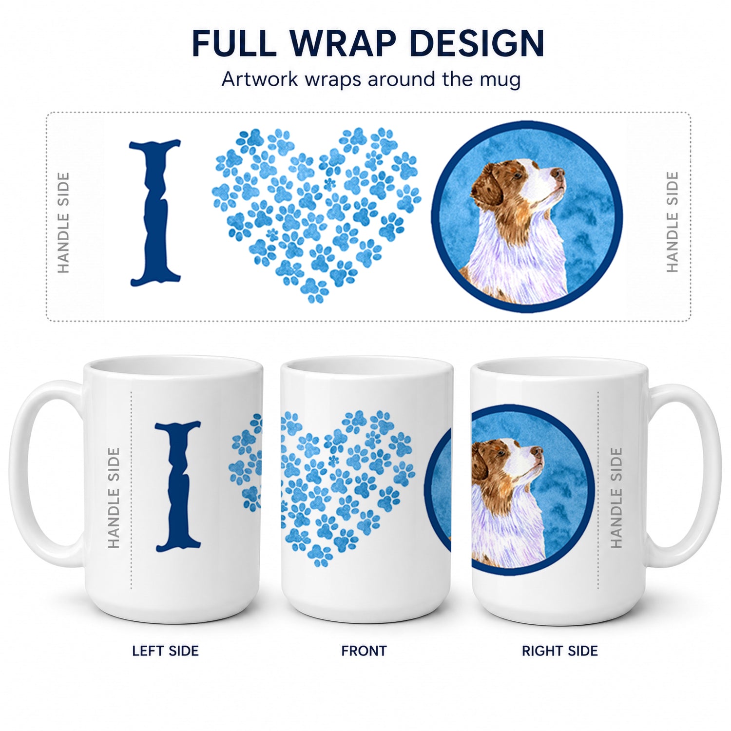 Blue Australian Shepherd Ceramic Coffee Mug 15 oz Decorative Large C Handle Mug Cup for Tea, Cocoa Hot Chocolate
