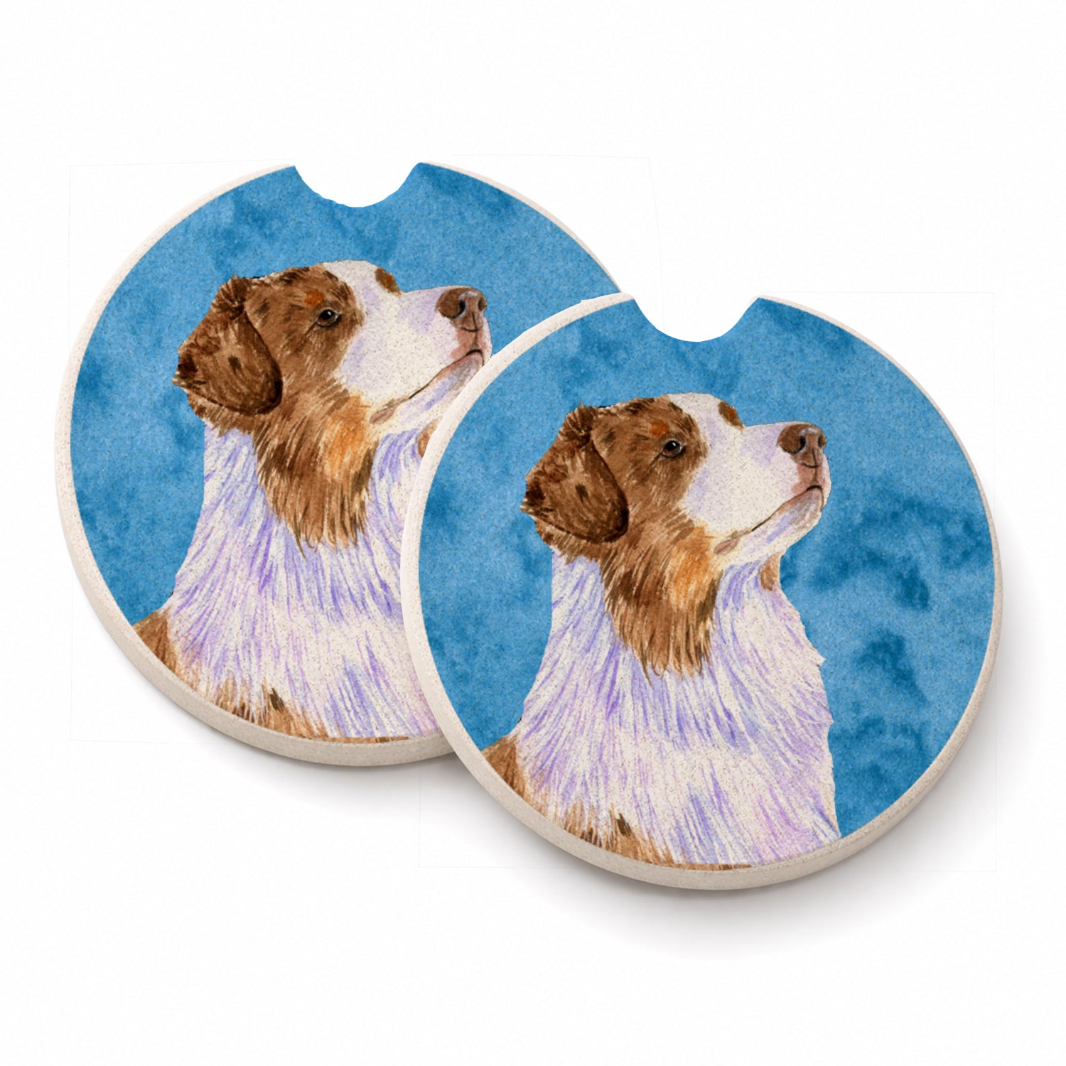 Blue Australian Shepherd Set of 2 Cup Holder Car Coasters Absorbent Round Sandstone Coasters Gifts for Men or Women, 2.5, Multicolor