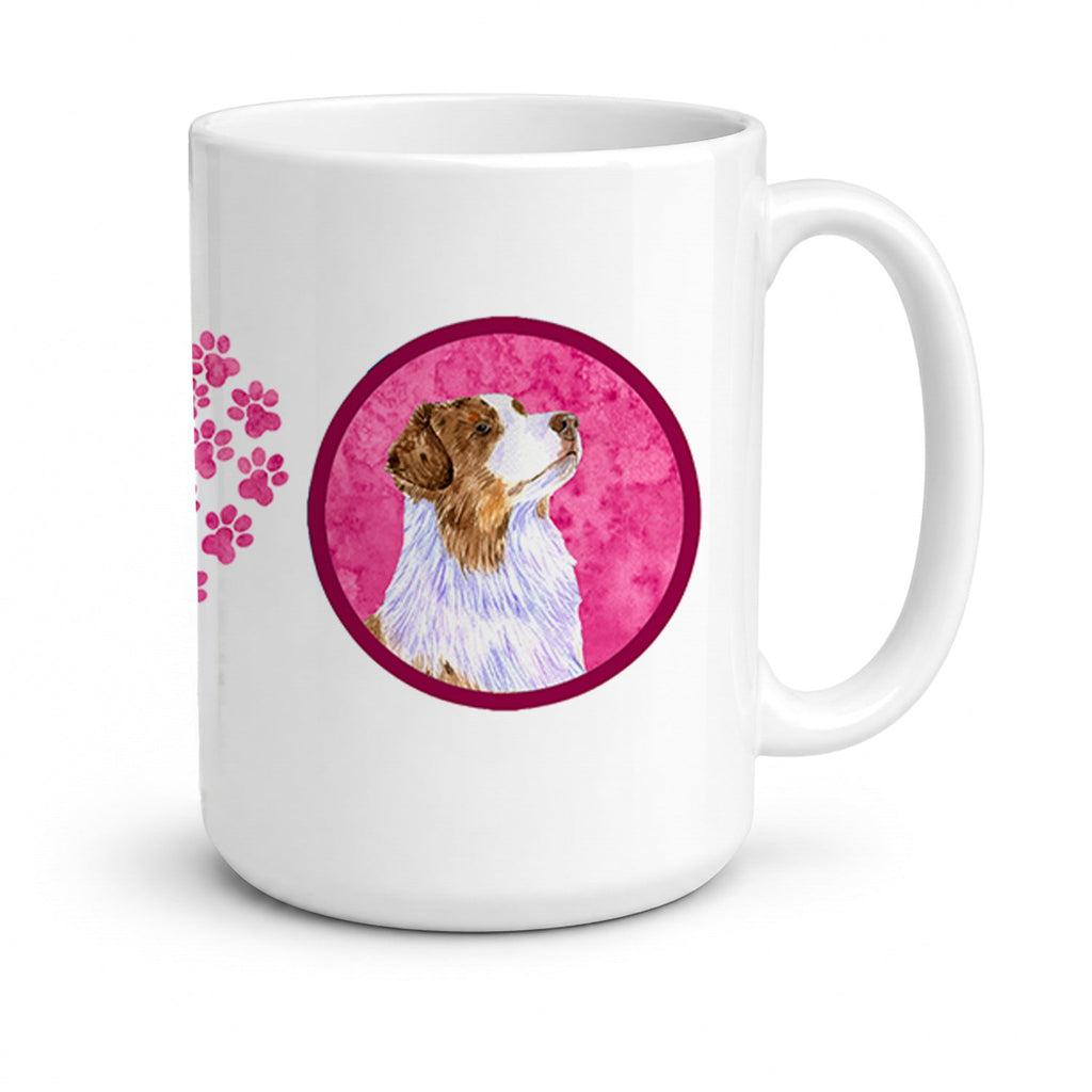 Pink Australian Shepherd Ceramic Coffee Mug 15 oz Decorative Large C Handle Mug Cup for Tea, Cocoa Hot Chocolate