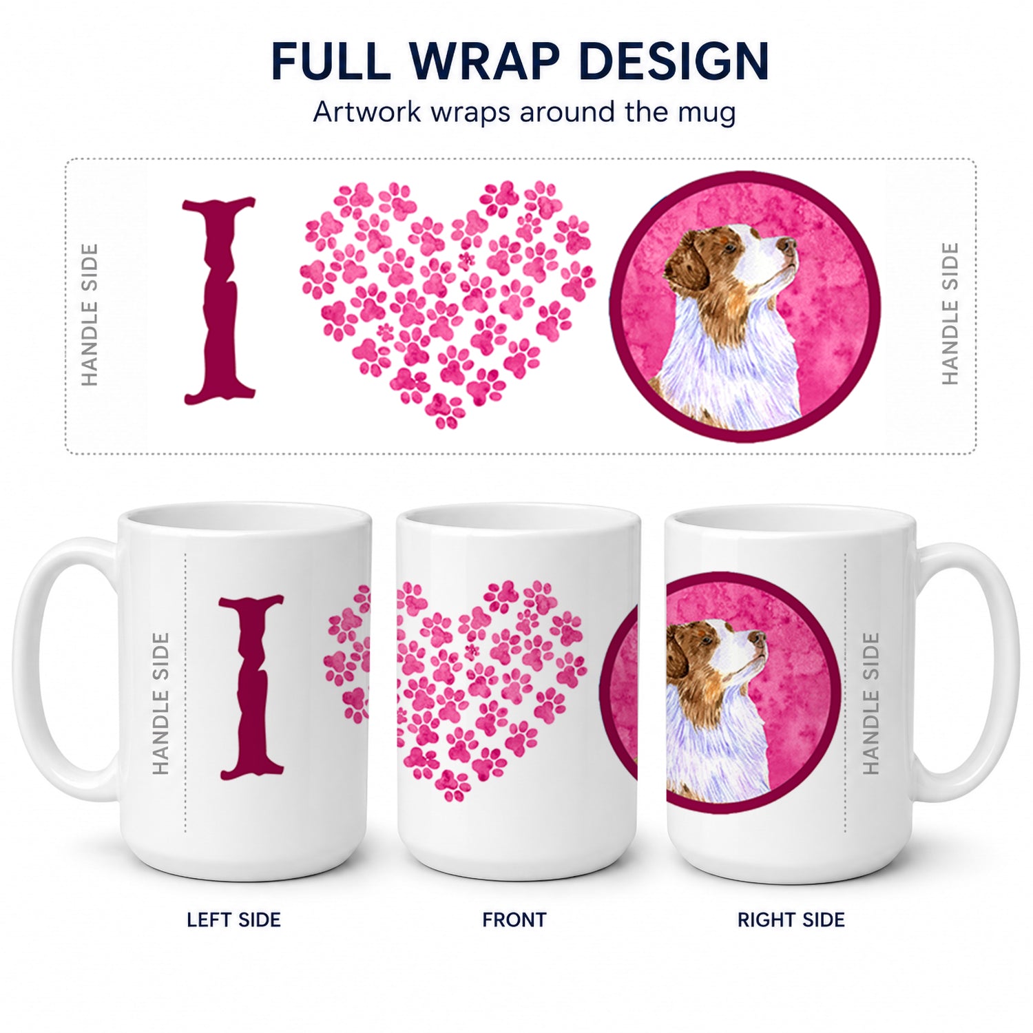 Pink Australian Shepherd Ceramic Coffee Mug 15 oz Decorative Large C Handle Mug Cup for Tea, Cocoa Hot Chocolate