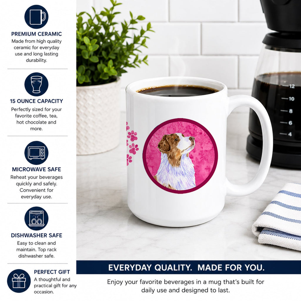Pink Australian Shepherd Ceramic Coffee Mug 15 oz Decorative Large C Handle Mug Cup for Tea, Cocoa Hot Chocolate