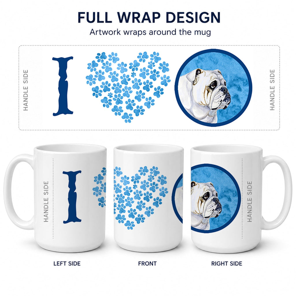 Blue Bulldog English Ceramic Coffee Mug 15 oz Decorative Large C Handle Mug Cup for Tea, Cocoa Hot Chocolate