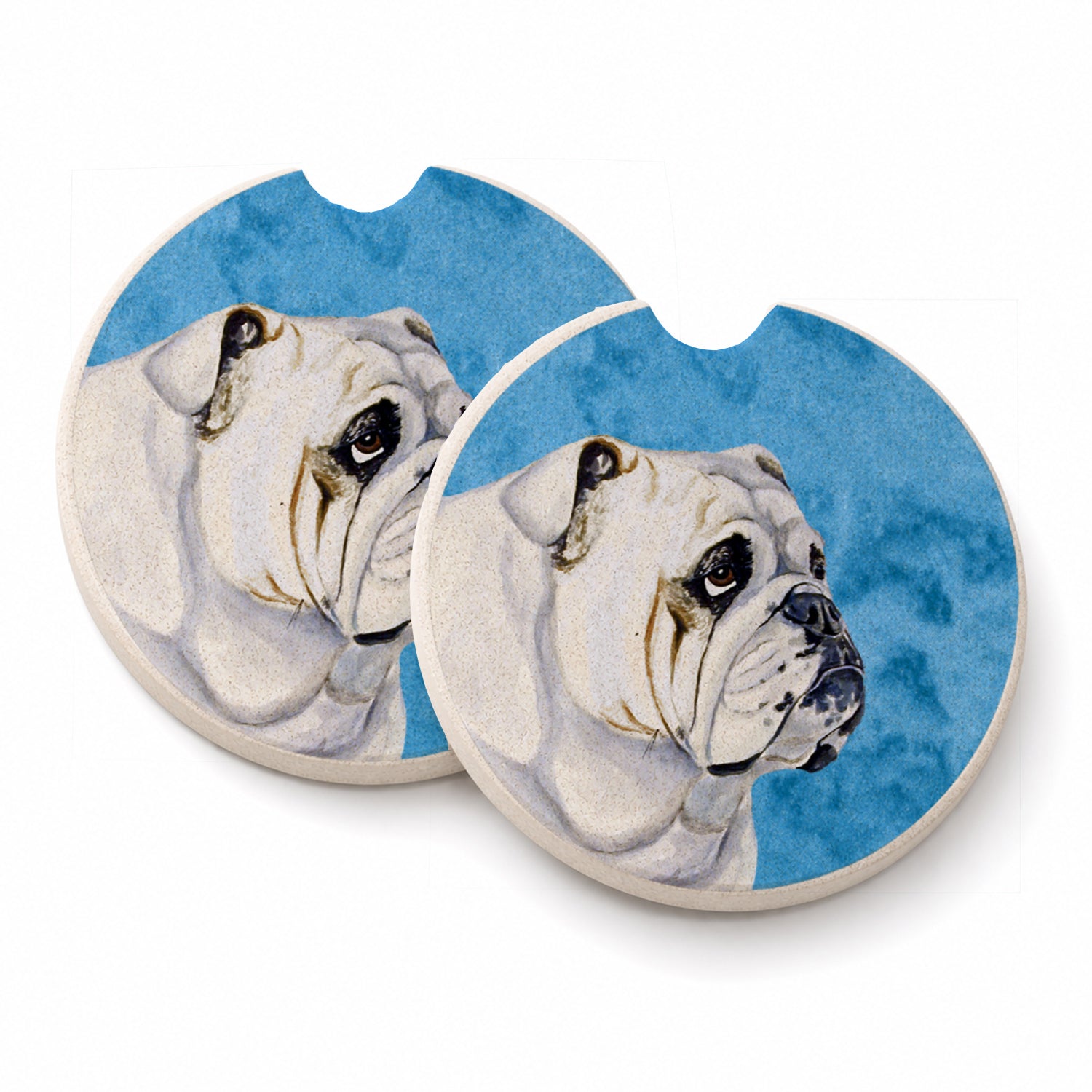 Blue Bulldog English Set of 2 Cup Holder Car Coasters Absorbent Round Sandstone Coasters Gifts for Men or Women, 2.5, Multicolor