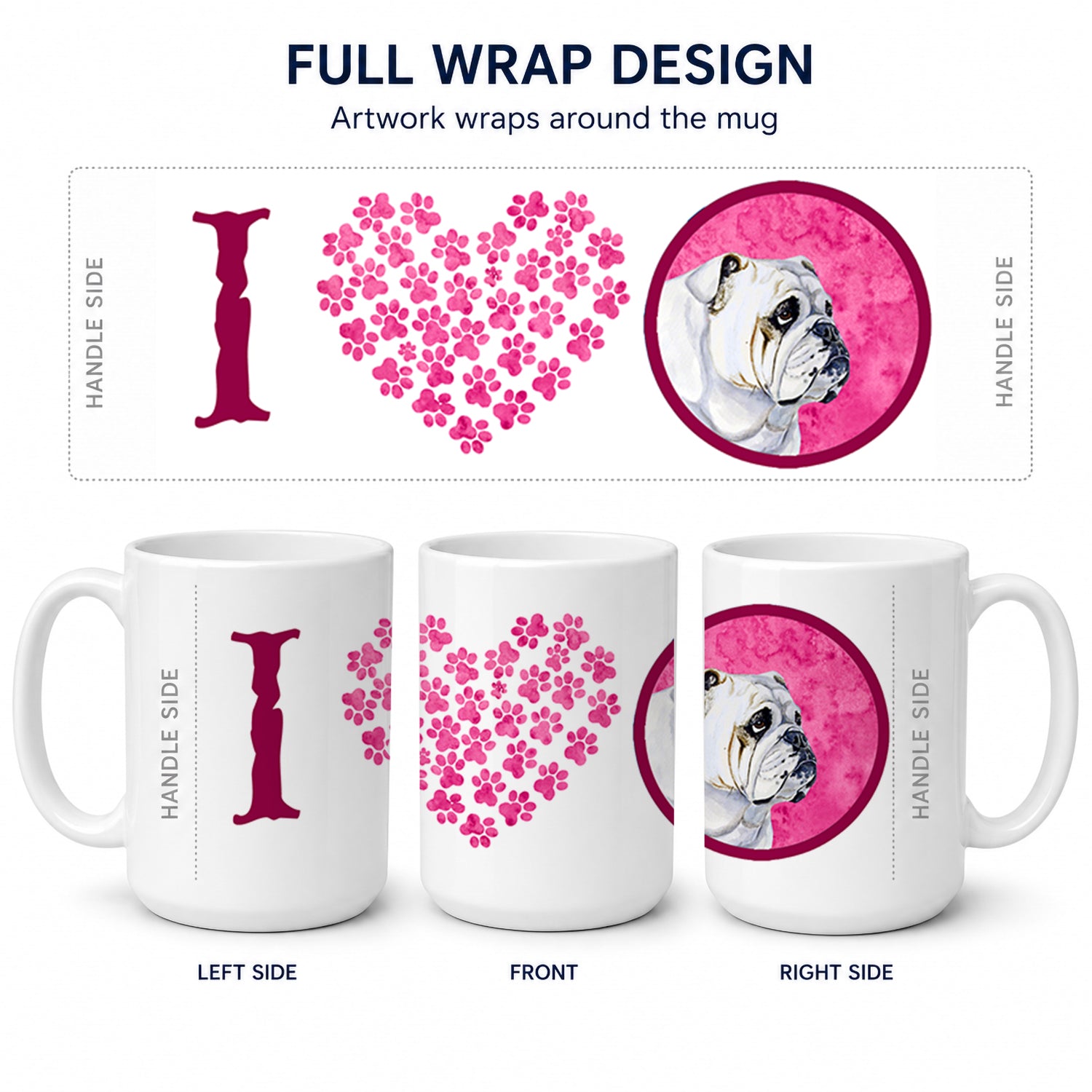 Pink Bulldog English Ceramic Coffee Mug 15 oz Decorative Large C Handle Mug Cup for Tea, Cocoa Hot Chocolate