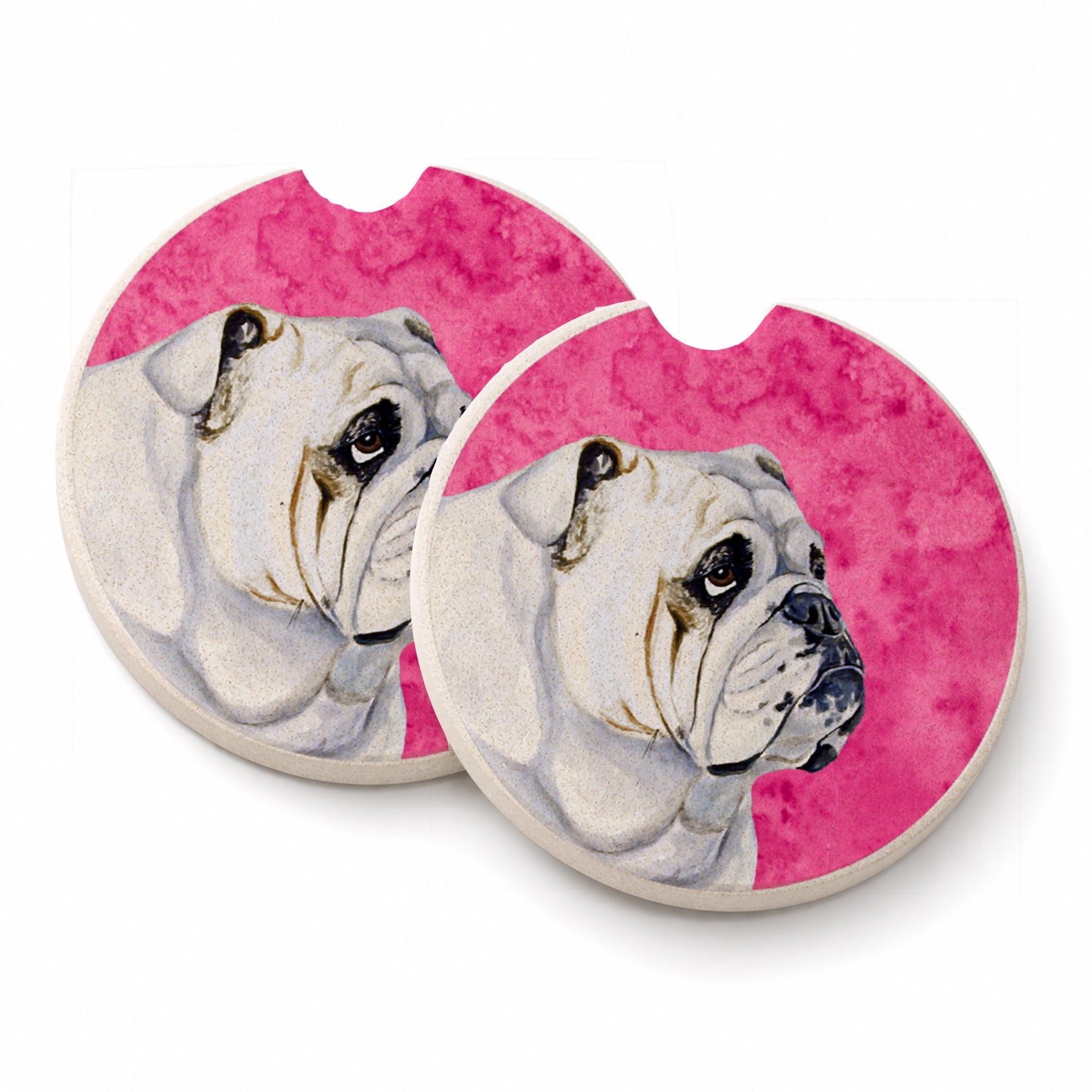 Pink Bulldog English Set of 2 Cup Holder Car Coasters Absorbent Round Sandstone Coasters Gifts for Men or Women, 2.5, Multicolor