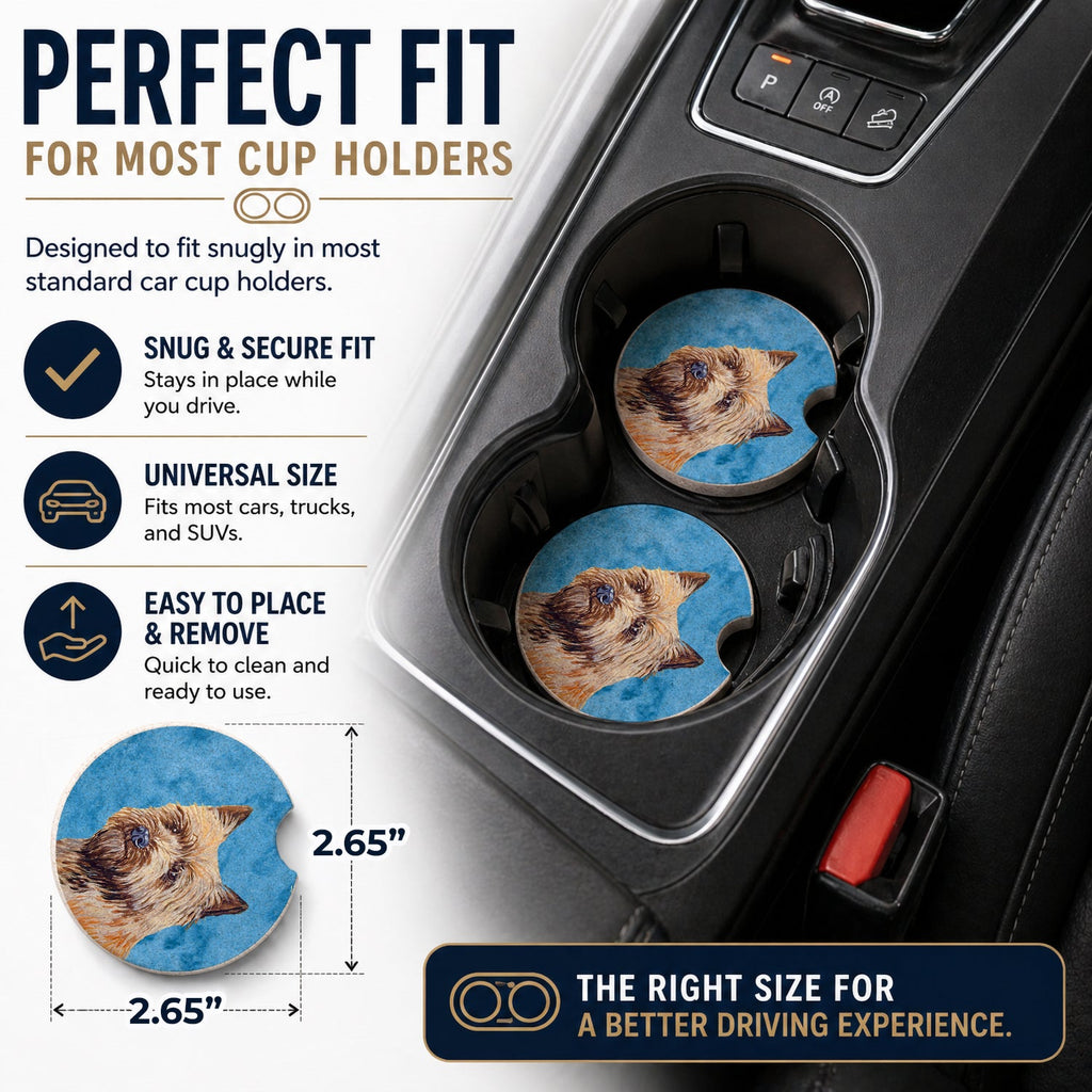 Blue Cairn Terrier Set of 2 Cup Holder Car Coasters Absorbent Round Sandstone Coasters Gifts for Men or Women, 2.5, Multicolor