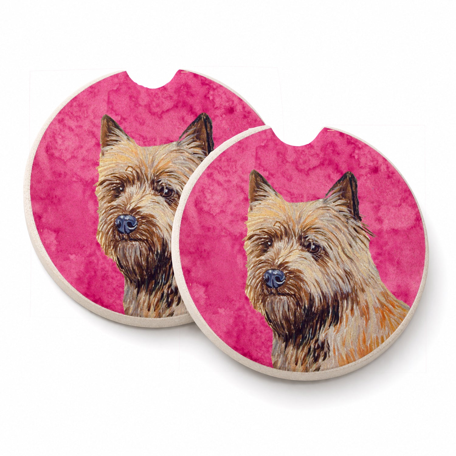 Pink Cairn Terrier Set of 2 Cup Holder Car Coasters Absorbent Round Sandstone Coasters Gifts for Men or Women, 2.5, Multicolor