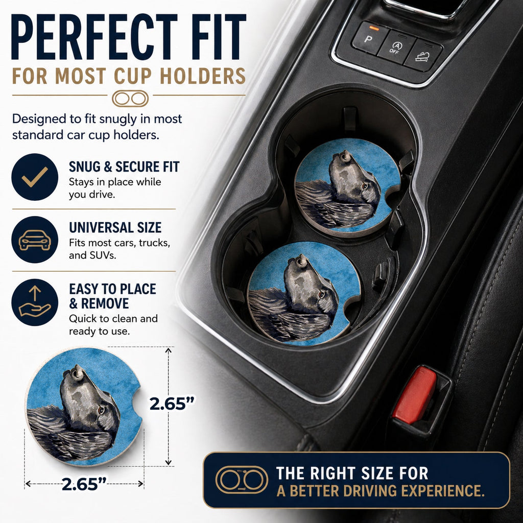 Blue Flat Coated Retriever Set of 2 Cup Holder Car Coasters Absorbent Round Sandstone Coasters Gifts for Men or Women, 2.5, Multicolor