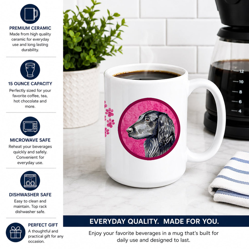 Pink Flat Coated Retriever Ceramic Coffee Mug 15 oz Decorative Large C Handle Mug Cup for Tea, Cocoa Hot Chocolate