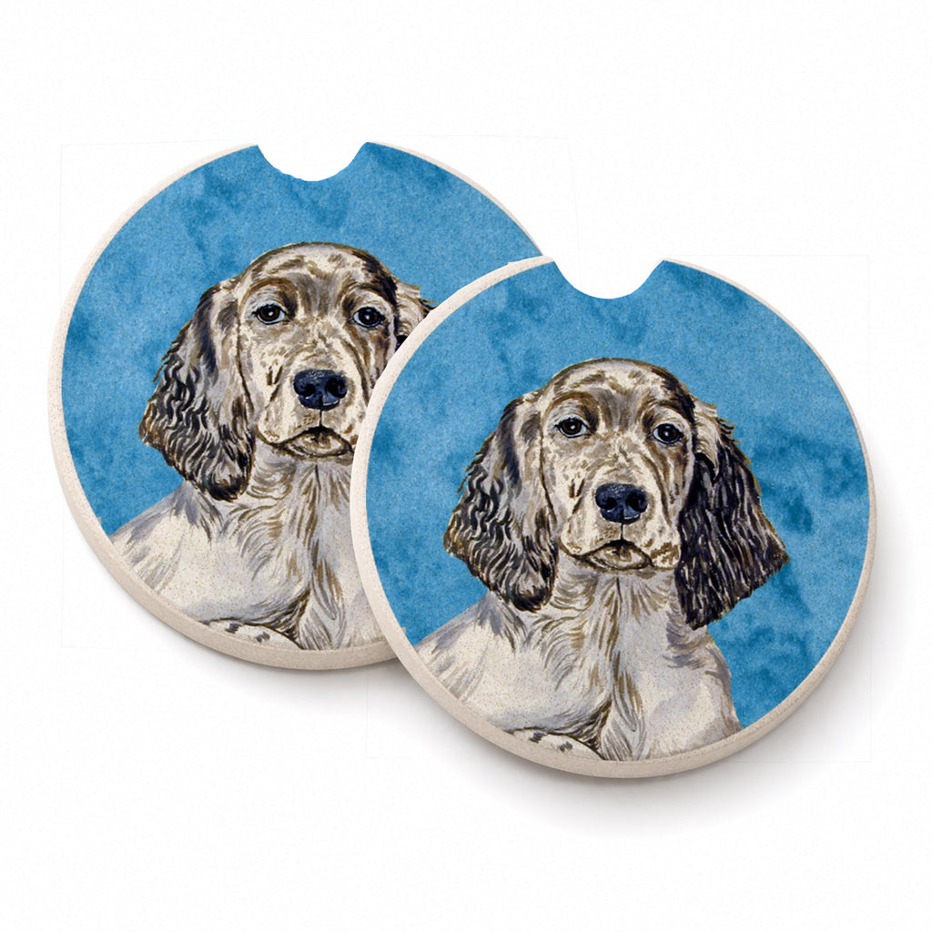 Blue English Setter Set of 2 Cup Holder Car Coasters Absorbent Round Sandstone Coasters Gifts for Men or Women, 2.5, Multicolor