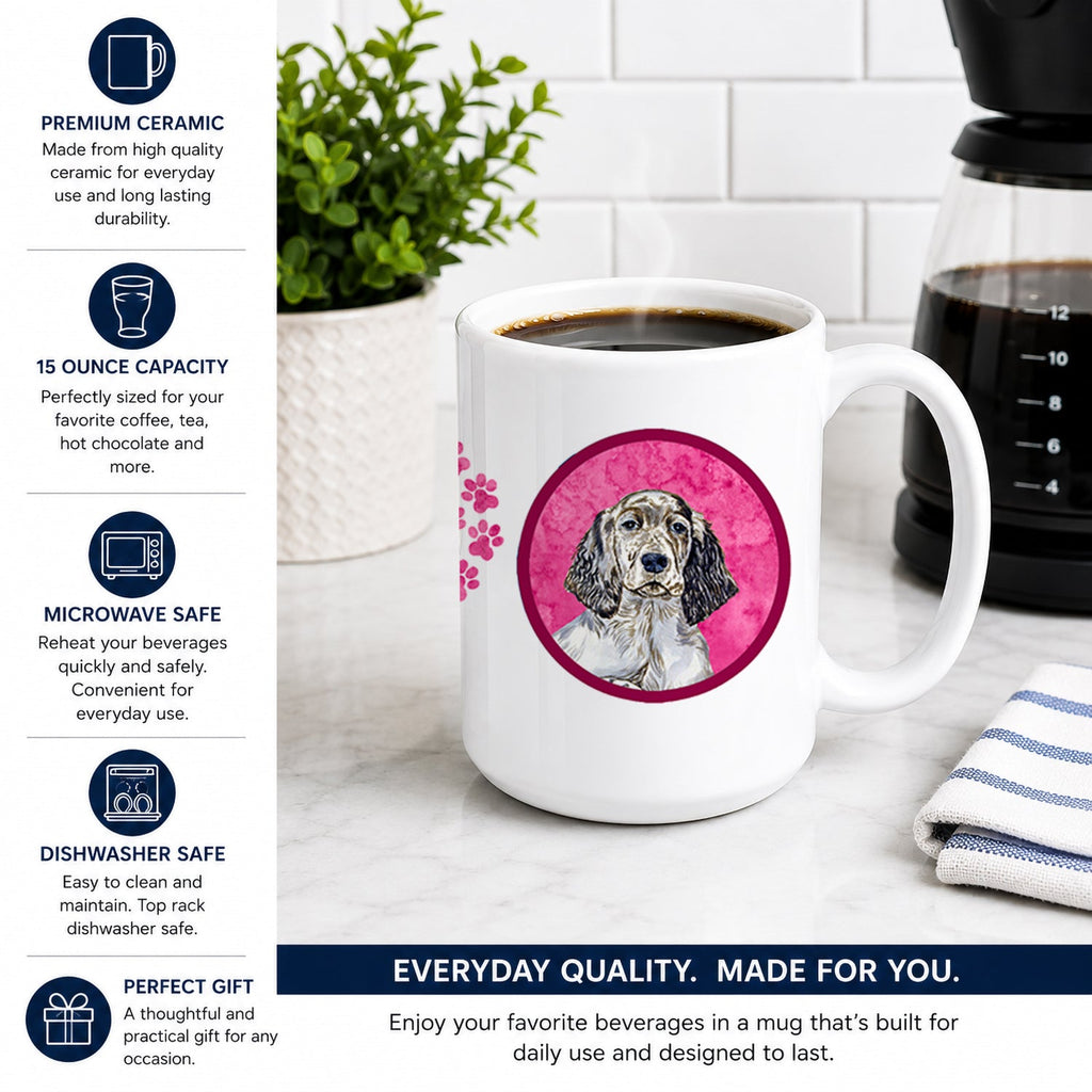 Pink English Setter Ceramic Coffee Mug 15 oz Decorative Large C Handle Mug Cup for Tea, Cocoa Hot Chocolate