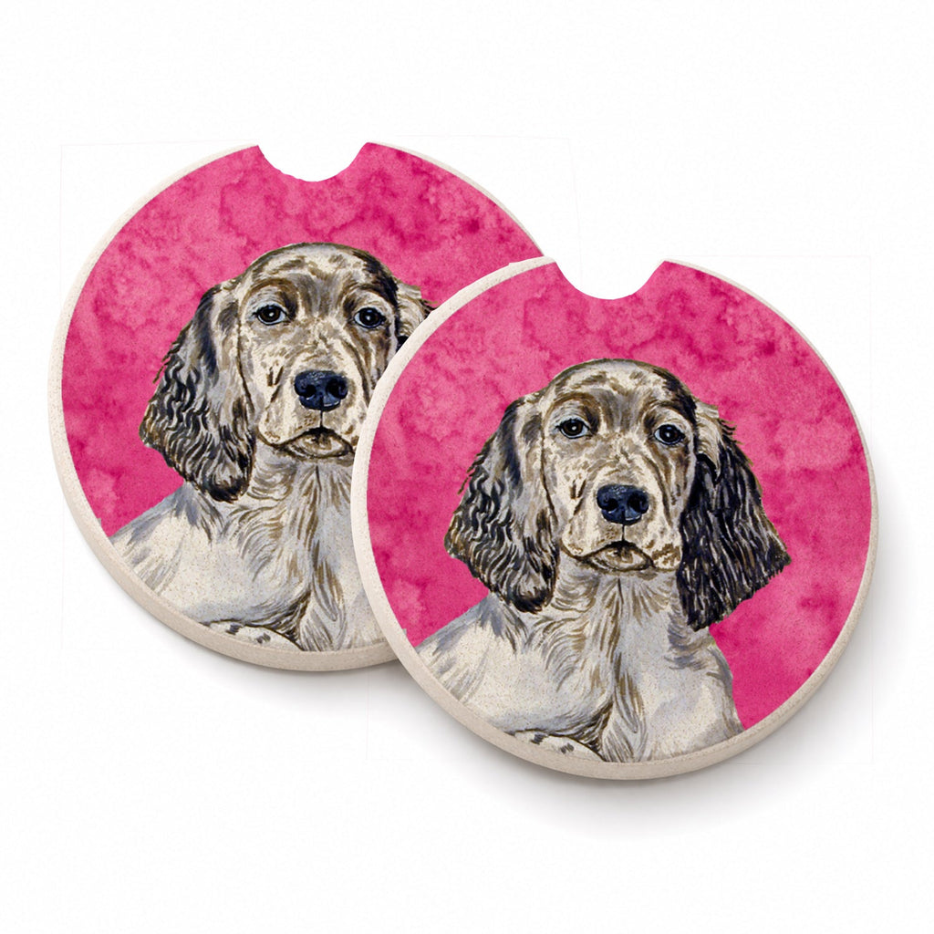 Pink English Setter Set of 2 Cup Holder Car Coasters Absorbent Round Sandstone Coasters Gifts for Men or Women, 2.5, Multicolor
