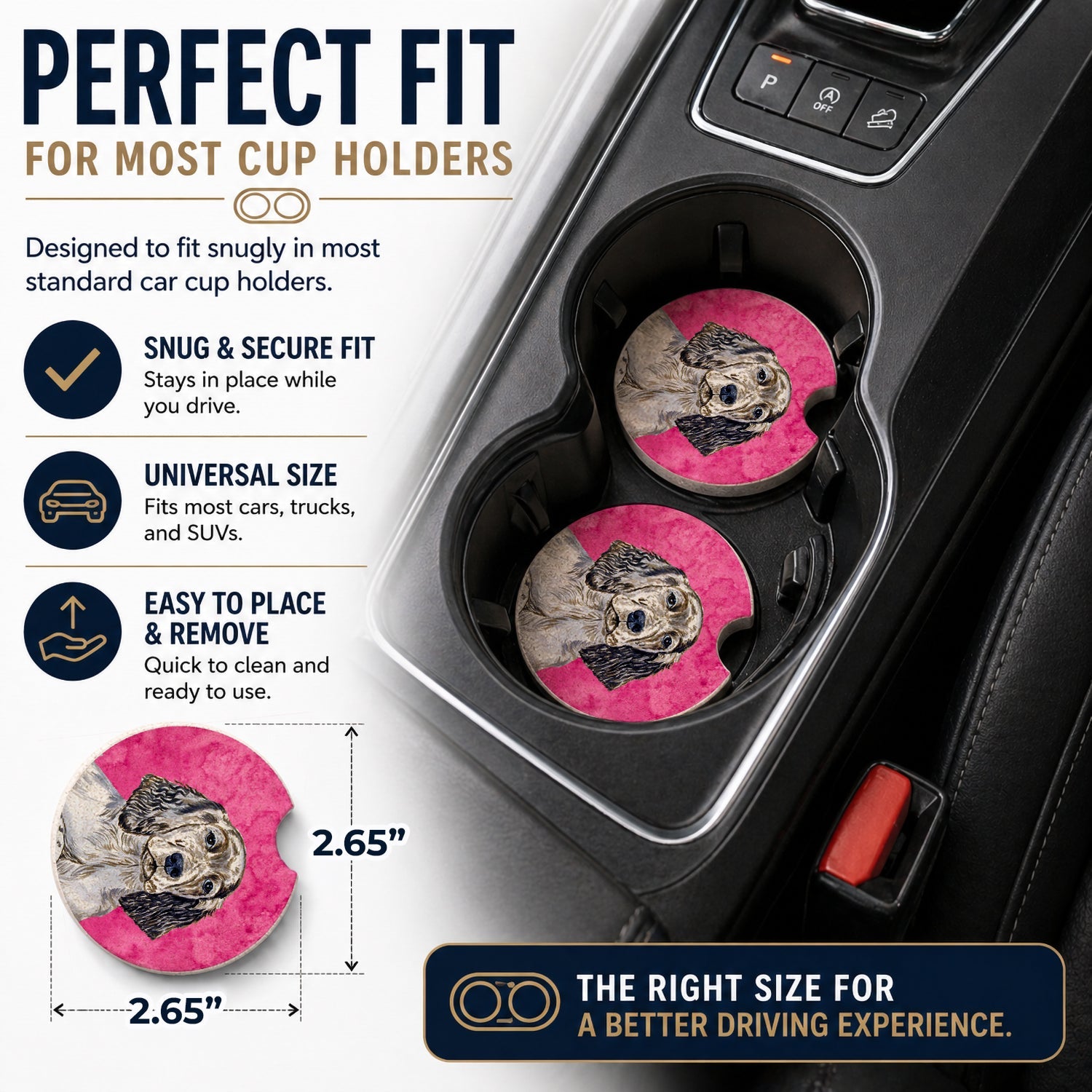 Pink English Setter Set of 2 Cup Holder Car Coasters Absorbent Round Sandstone Coasters Gifts for Men or Women, 2.5, Multicolor