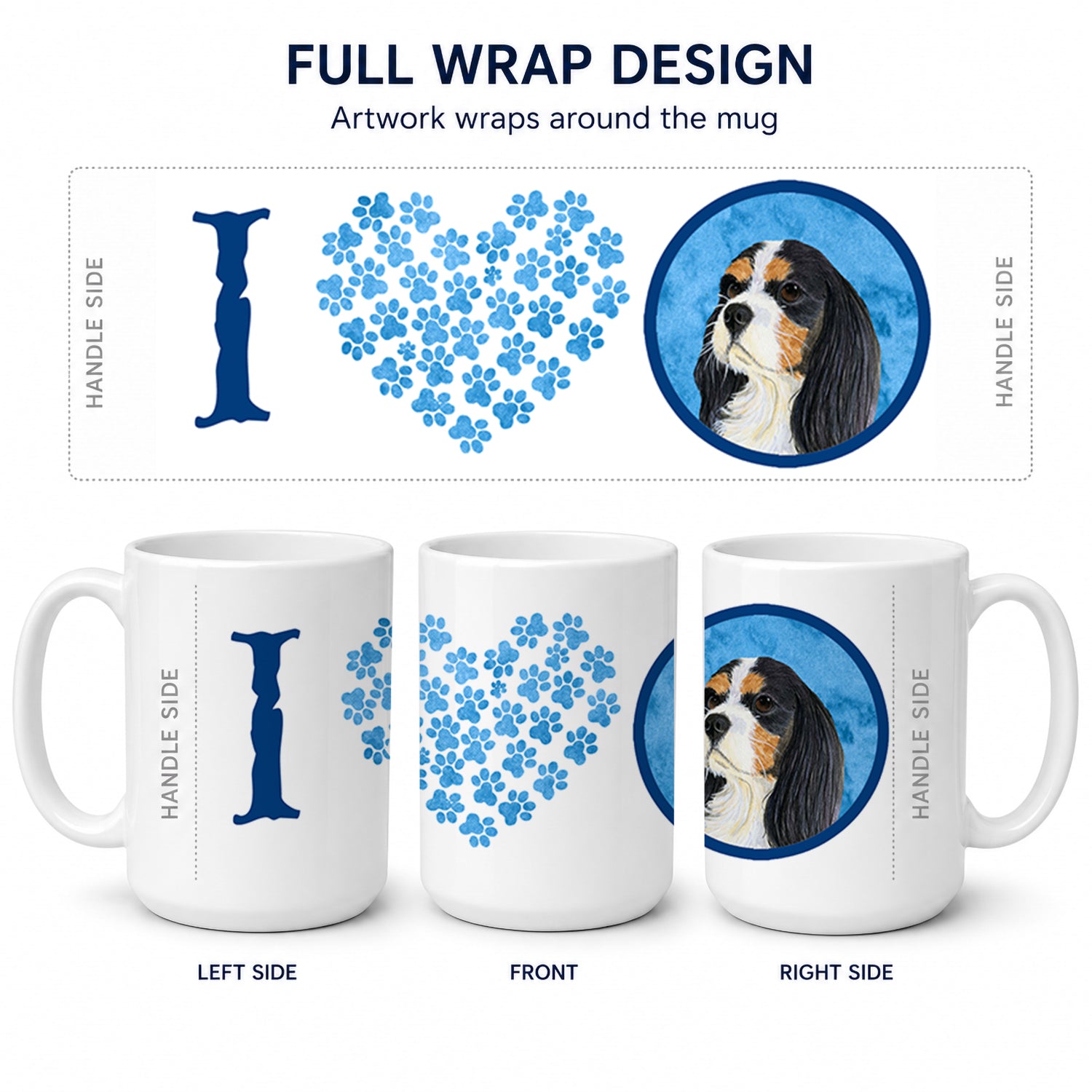 Blue Cavalier Spaniel Ceramic Coffee Mug 15 oz Decorative Large C Handle Mug Cup for Tea, Cocoa Hot Chocolate