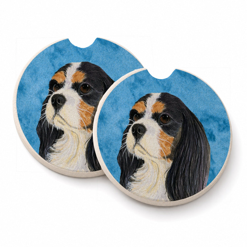 Blue Cavalier Spaniel Set of 2 Cup Holder Car Coasters Absorbent Round Sandstone Coasters Gifts for Men or Women, 2.5, Multicolor