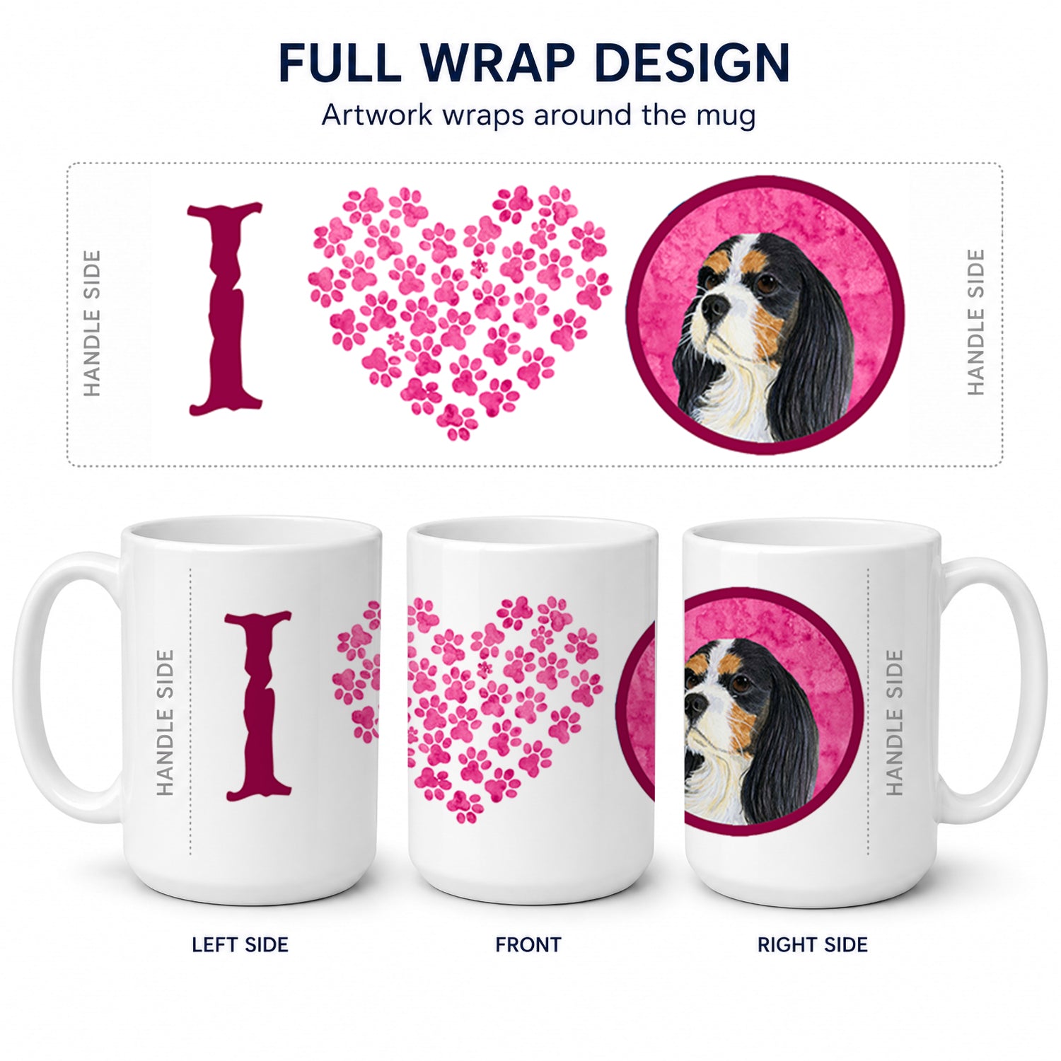 Pink Cavalier Spaniel Ceramic Coffee Mug 15 oz Decorative Large C Handle Mug Cup for Tea, Cocoa Hot Chocolate