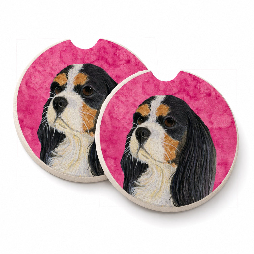 Pink Cavalier Spaniel Set of 2 Cup Holder Car Coasters Absorbent Round Sandstone Coasters Gifts for Men or Women, 2.5, Multicolor