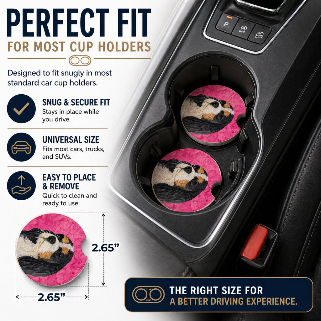 Pink Cavalier Spaniel Set of 2 Cup Holder Car Coasters Absorbent Round Sandstone Coasters Gifts for Men or Women, 2.5, Multicolor