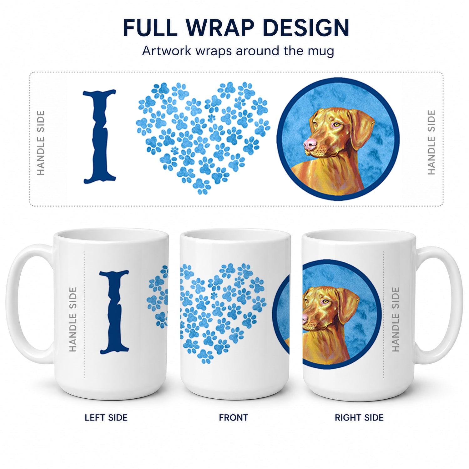 Blue Vizsla Ceramic Coffee Mug 15 oz Decorative Large C Handle Mug Cup for Tea, Cocoa Hot Chocolate