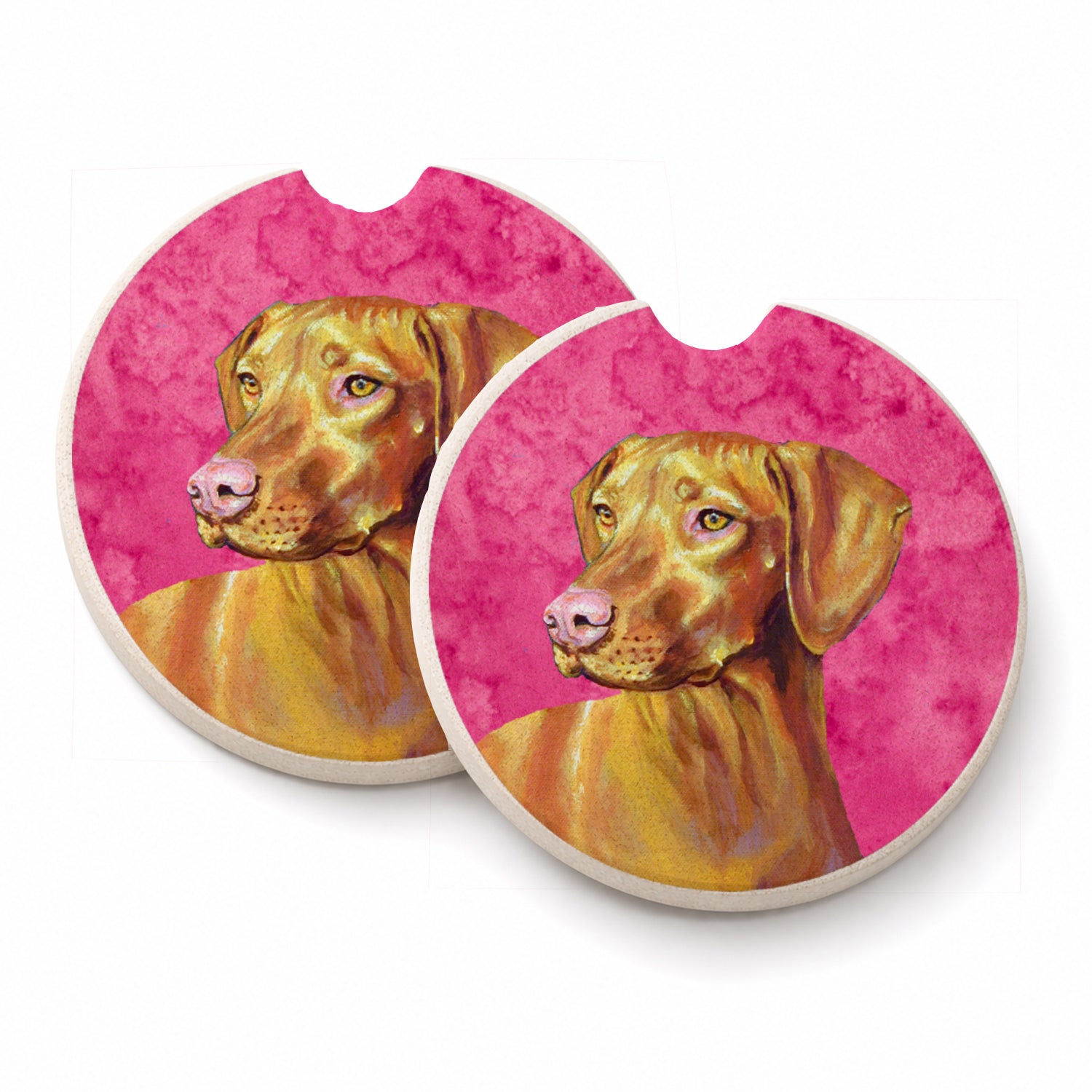 Pink Vizsla Set of 2 Cup Holder Car Coasters Absorbent Round Sandstone Coasters Gifts for Men or Women, 2.5, Multicolor