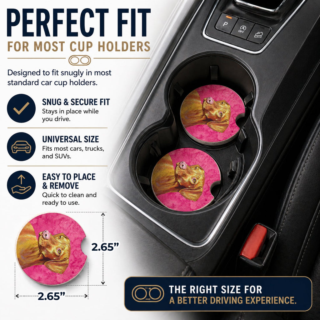 Pink Vizsla Set of 2 Cup Holder Car Coasters Absorbent Round Sandstone Coasters Gifts for Men or Women, 2.5, Multicolor