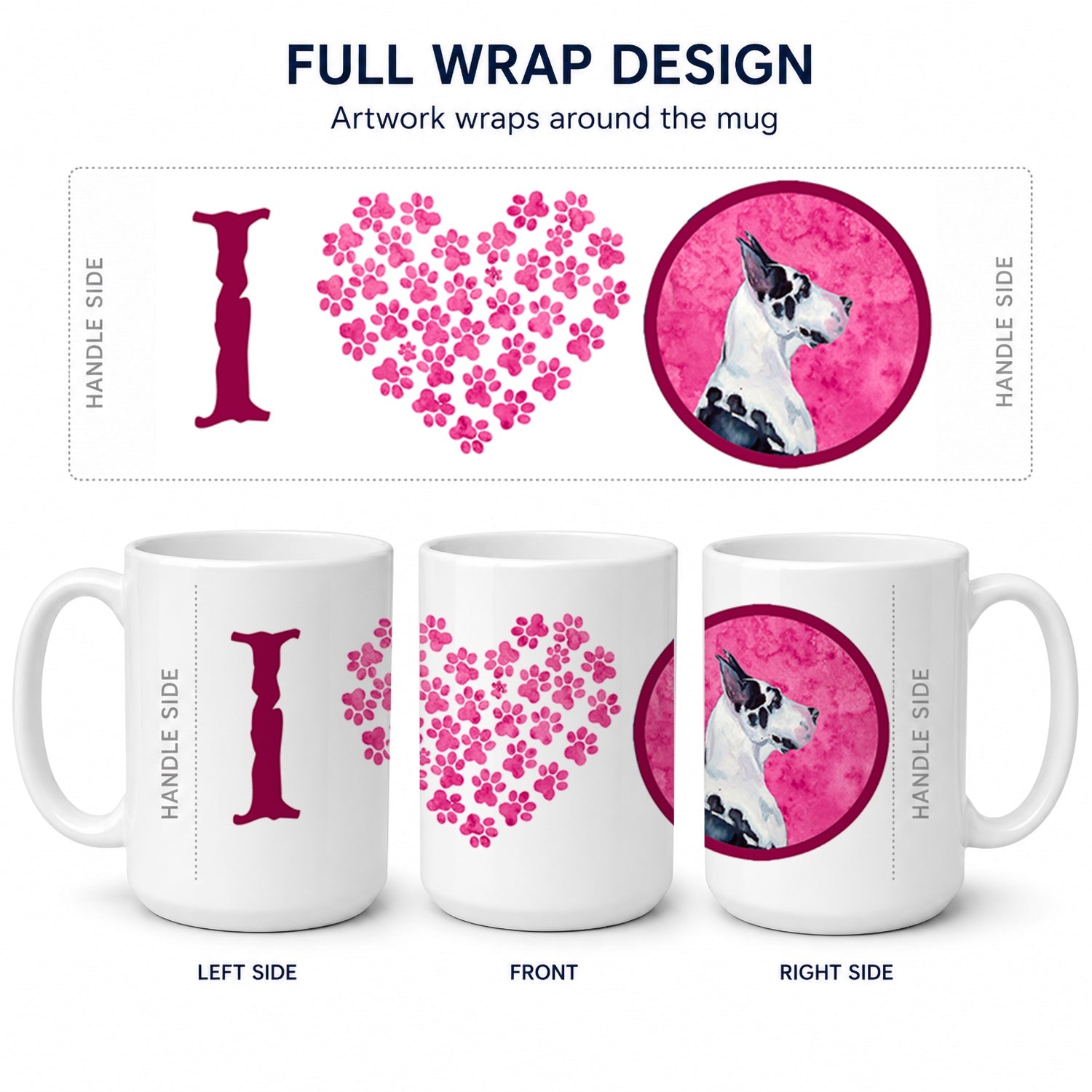 Pink Great Dane Ceramic Coffee Mug 15 oz Decorative Large C Handle Mug Cup for Tea, Cocoa Hot Chocolate