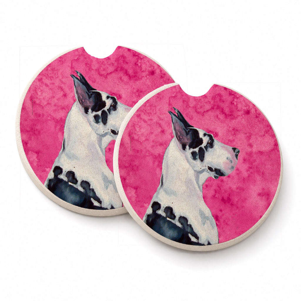 Pink Great Dane Set of 2 Cup Holder Car Coasters Absorbent Round Sandstone Coasters Gifts for Men or Women, 2.5, Multicolor