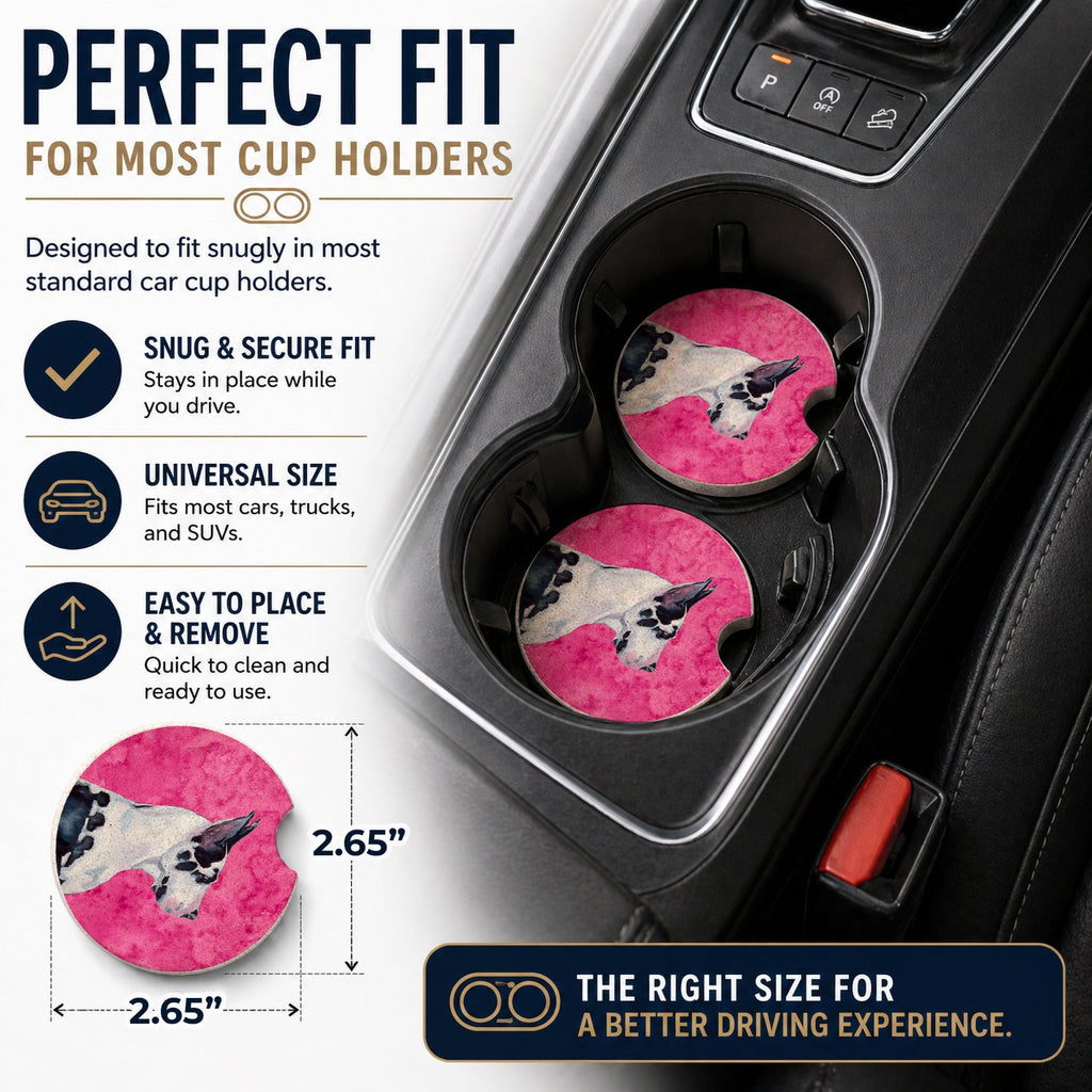 Pink Great Dane Set of 2 Cup Holder Car Coasters Absorbent Round Sandstone Coasters Gifts for Men or Women, 2.5, Multicolor