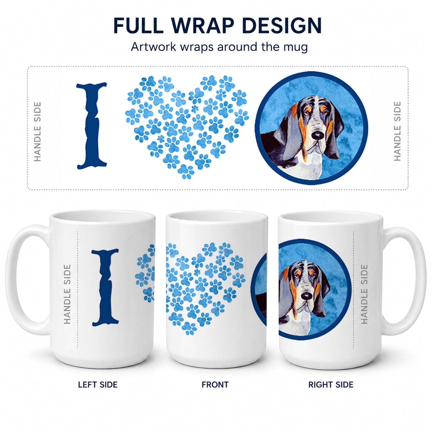 Blue Basset Hound Ceramic Coffee Mug 15 oz Decorative Large C Handle Mug Cup for Tea, Cocoa Hot Chocolate