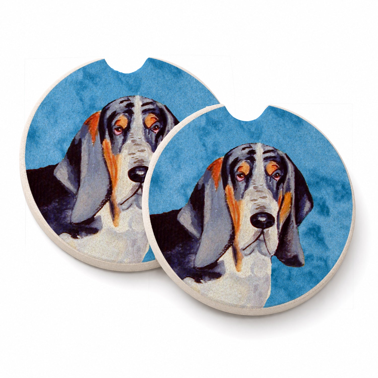 Blue Basset Hound Set of 2 Cup Holder Car Coasters Absorbent Round Sandstone Coasters Gifts for Men or Women, 2.5, Multicolor