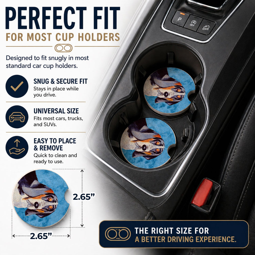 Blue Basset Hound Set of 2 Cup Holder Car Coasters Absorbent Round Sandstone Coasters Gifts for Men or Women, 2.5, Multicolor
