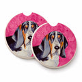 Pink Basset Hound Set of 2 Cup Holder Car Coasters Absorbent Round Sandstone Coasters Gifts for Men or Women, 2.5, Multicolor