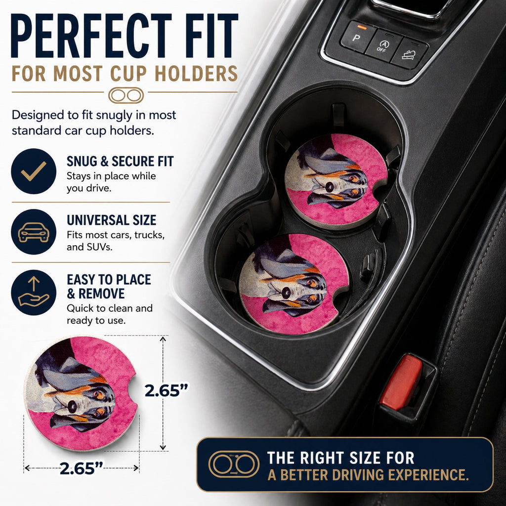 Pink Basset Hound Set of 2 Cup Holder Car Coasters Absorbent Round Sandstone Coasters Gifts for Men or Women, 2.5, Multicolor