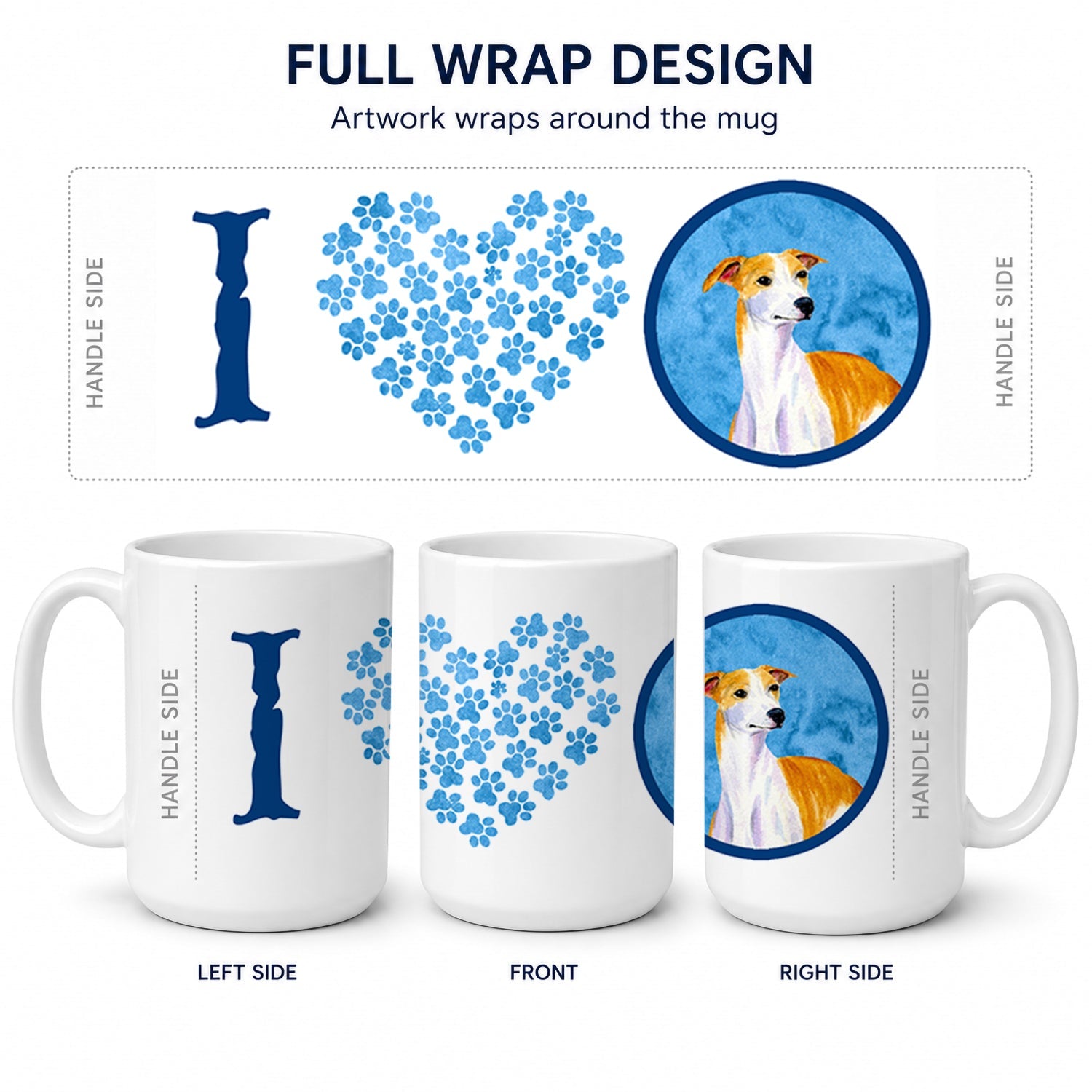 Blue Whippet Ceramic Coffee Mug 15 oz Decorative Large C Handle Mug Cup for Tea, Cocoa Hot Chocolate