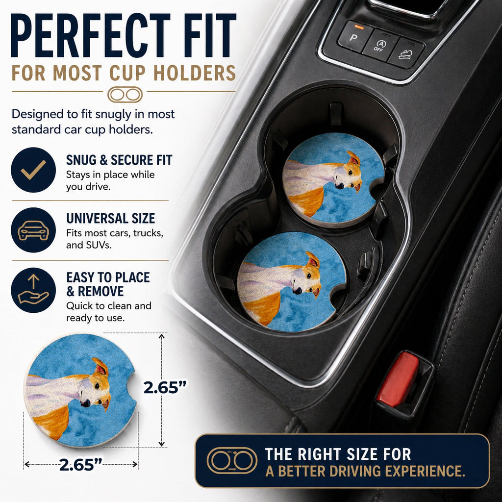 Blue Whippet Set of 2 Cup Holder Car Coasters Absorbent Round Sandstone Coasters Gifts for Men or Women, 2.5, Multicolor