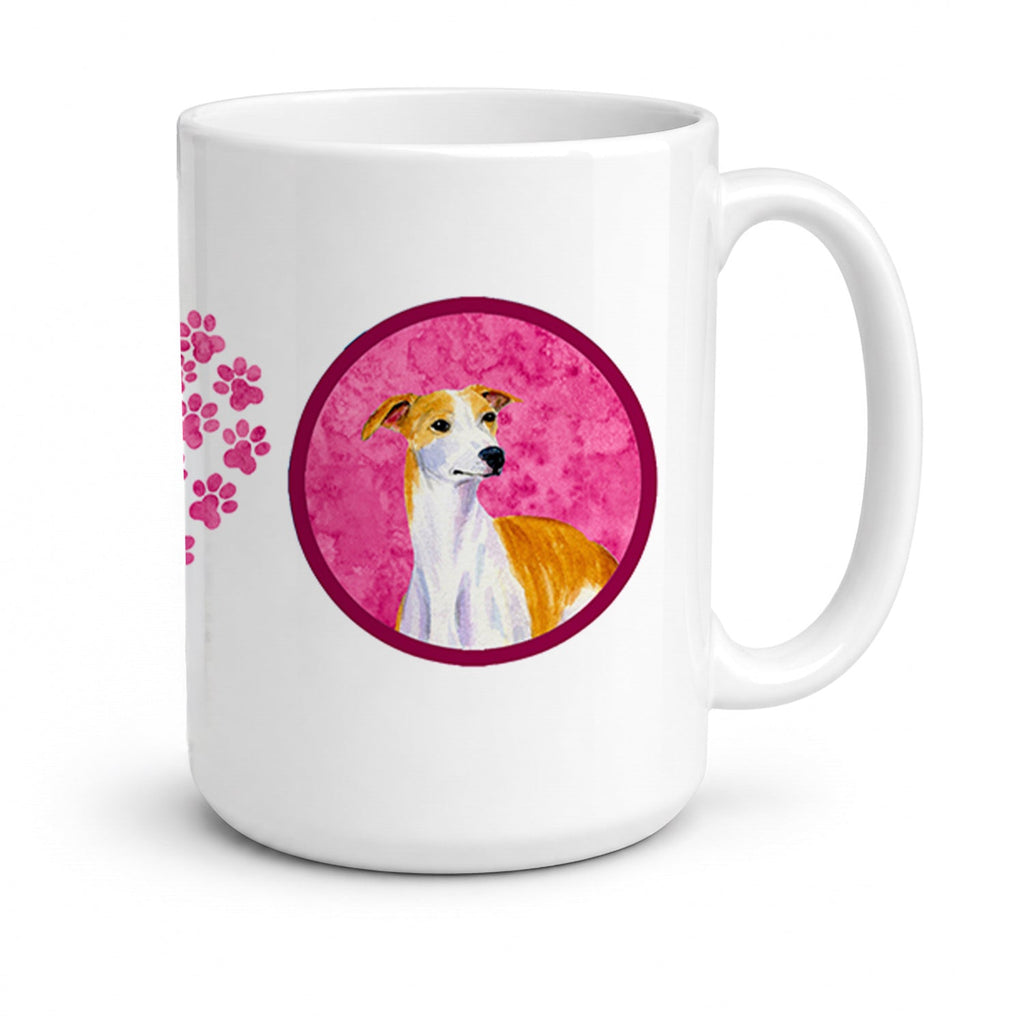 Pink Whippet Ceramic Coffee Mug 15 oz Decorative Large C Handle Mug Cup for Tea, Cocoa Hot Chocolate